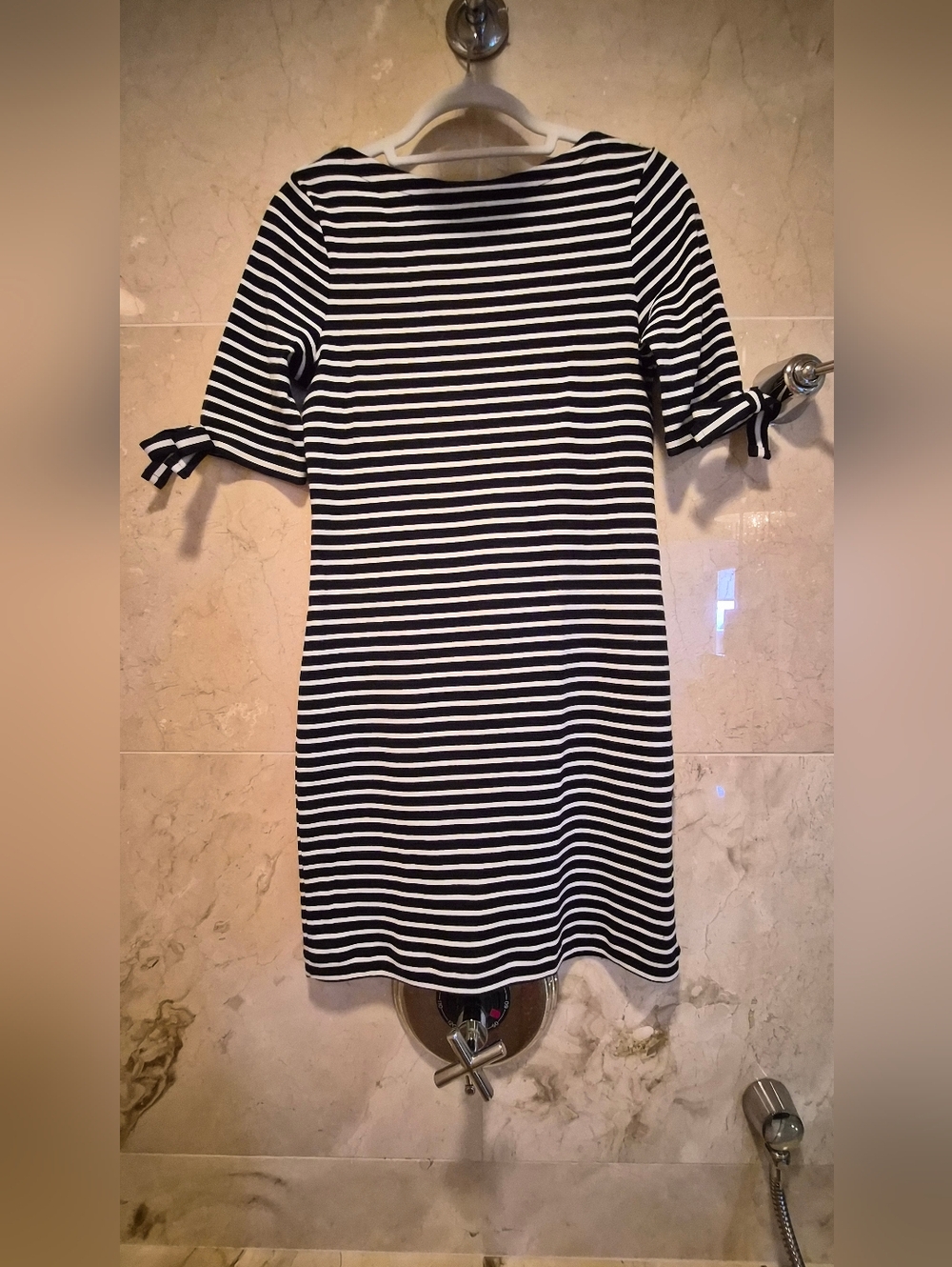 Lauren Ralph Lauren Navy & White Striped Dress w/ Tie Sleeves